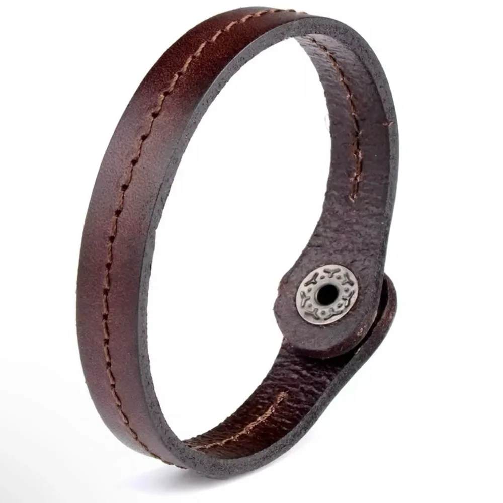 Men’s Retro Leather Wrap Cord Cuff Bracelet Brown